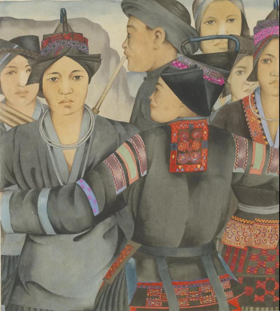 厐薰琹,苗族之舞,纸本墨彩,34.5×29.8厘米,1949年,中央美术学院人文学院.jpg